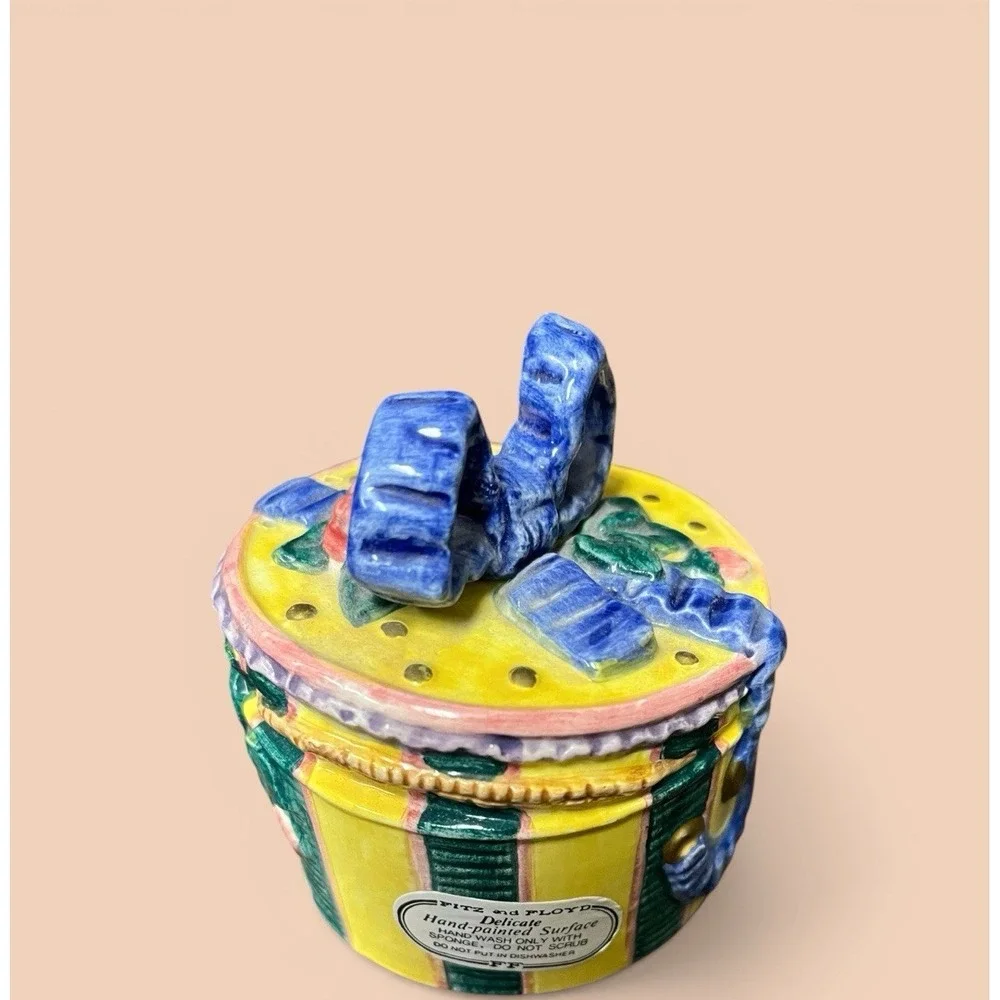 Fitz & Floyd Cotton Tailors Hatbox Giftbox Pepper‎ Shaker Blue Bow Easter Spring